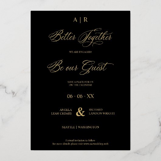 Golden Whimsical Luxury Modern 2 Photos Collage 箔招待状 (裏面)