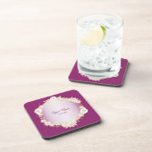 Golden White Floral Pink Geometric Rustic Wedding コースター (右側)