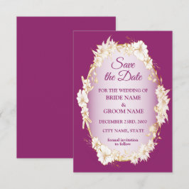 Golden White Floral Pink Geometric Rustic Wedding セーブザデート