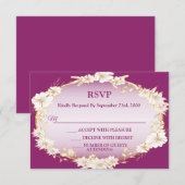 Golden White Floral Pink Geometric Rustic Wedding 出欠カード (正面/裏面)