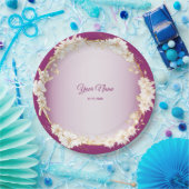 Golden White Floral Pink Geometric Wedding Party ペーパープレート (パーティー)