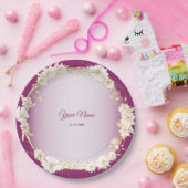 Golden White Floral Pink Geometric Wedding Party ペーパープレート (パーティー)