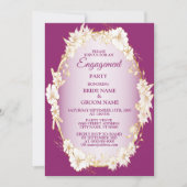 Golden White Floral Pink Rustic Engagement Party  招待状 (正面)