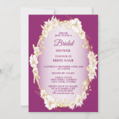 Golden White Floral Pink Wedding Bridal Shower 招待状 (正面)