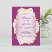 Golden White Floral Pink Wedding Bridal Shower 招待状 (スタンド正面)