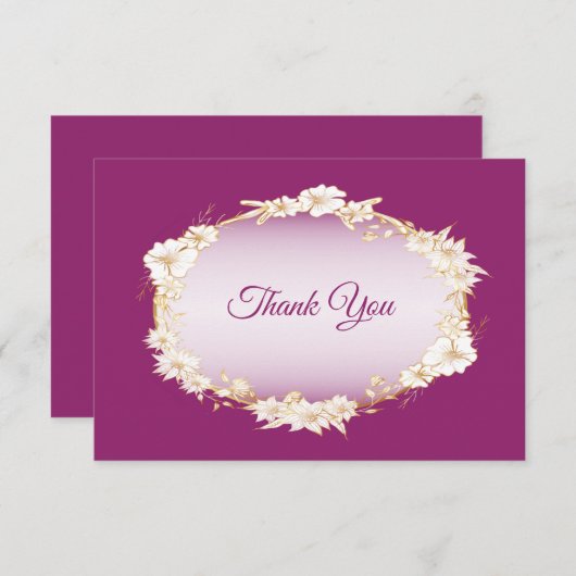 Golden White Floral Pink Wedding Geometric Rustic サンキューカード (正面/裏面)