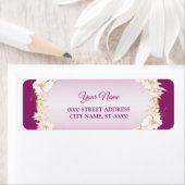 Golden White Floral Pink Wedding Return Address ラベル (インサイチュ)
