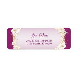 Golden White Floral Pink Wedding Return Address ラベル