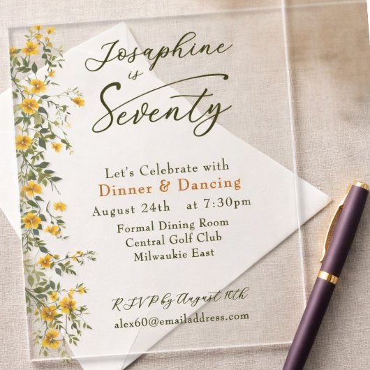  Golden Wildflower Named Photo Seventieth Birthday アクリル招待状