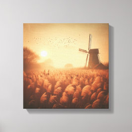 Golden Windmill Over Autumn Field Canvas Art キャンバスプリント