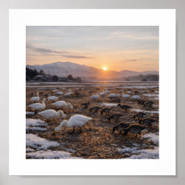 Golden Winter Field with Swans and Geese –  ポスター
