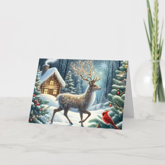 Golden Winter Stag Christmas Holiday Card シーズンカード (正面)