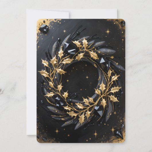 Golden Winter Wreath Holiday Greeting Card シーズンカード (正面)