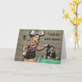 Golden Witch Doctor Cooks Halloween Shrunken Head カード (黄色い花)