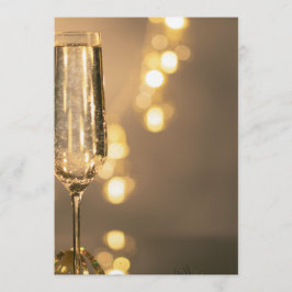 Golden with a glass of champagne Birthday Invit 招待状