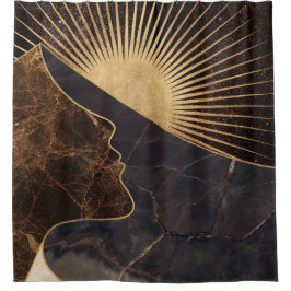 Golden Woman Illusion with Sun and Marble Textures シャワーカーテン