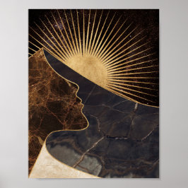 Golden Woman Illusion with Sun and Marble Textures ポスター