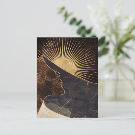 Golden Woman Illusion with Sun and Marble Textures ポストカード (スタンド正面)