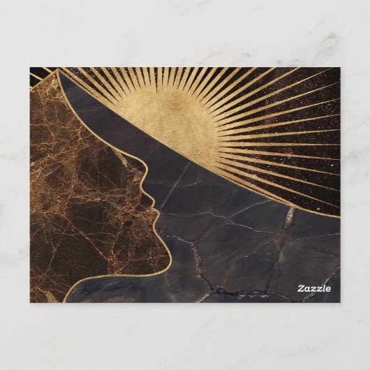 Golden Woman Illusion with Sun and Marble Textures ポストカード (裏面)