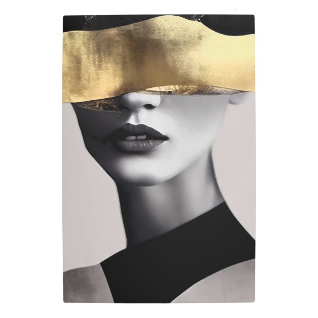 Golden Woman with Black Band: Modern Art メタルプリント (正面)