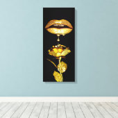 Golden womans Lips Dripping Liquid Gold Art  キャンバスプリント (インサイチュ (ウッドフロア))