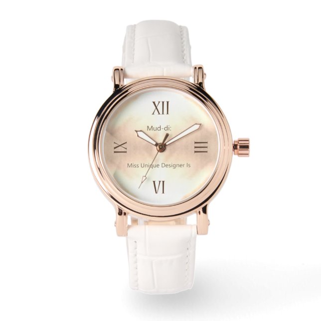Golden Wooden RN Rose Gold White Leather Watch 腕時計 (正面)
