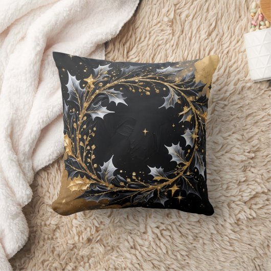 Golden Wreath Glamour Throw Pillow クッション (ブランケット)