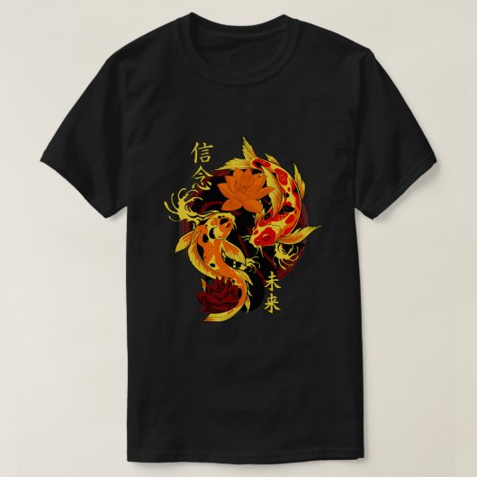 Golden Yakuza Japanese Tattoos Koi Fish Pond Flora Tシャツ (デザイン正面)