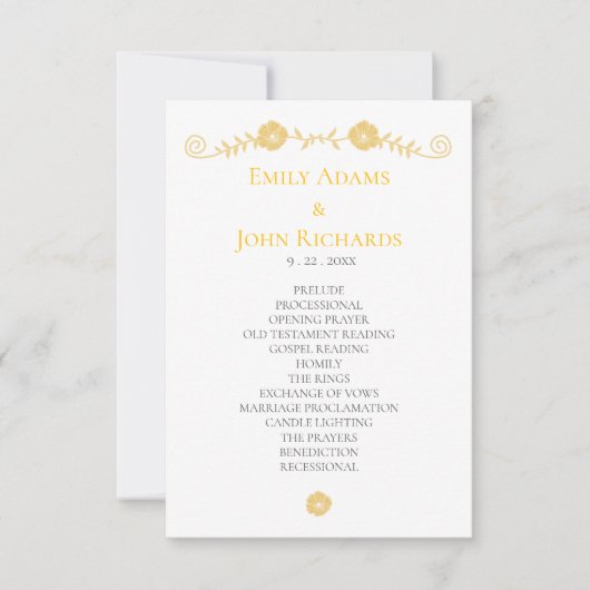Golden Yellow and White Floral Wedding Program (正面)