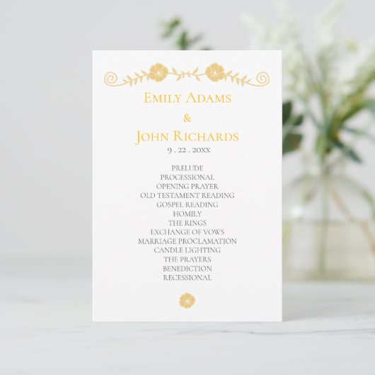 Golden Yellow and White Floral Wedding Program (スタンド正面)