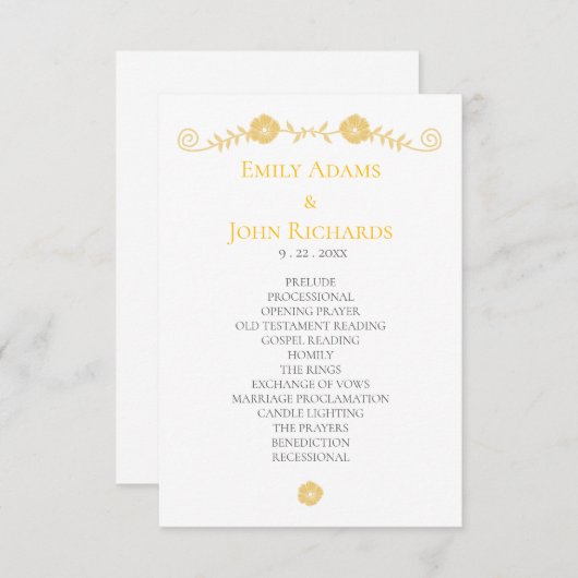 Golden Yellow and White Floral Wedding Program (正面/裏面)