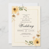 Golden Yellow Botanical Flourish Wedding 招待状 (正面)
