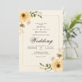Golden Yellow Botanical Flourish Wedding 招待状 (スタンド正面)
