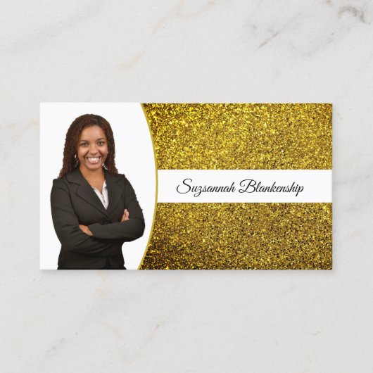 Golden Yellow Faux Glitter Professional Photo  名刺 (正面)