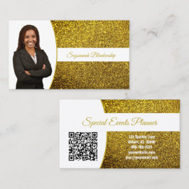 Golden Yellow Faux Glitter Professional Photo QR 名刺
