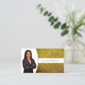 Golden Yellow Faux Glitter Professional Photo QR 名刺 (スタンド正面)