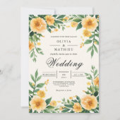 Golden Yellow Floral Botanical Wedding 招待状 (正面)