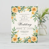 Golden Yellow Floral Botanical Wedding 招待状 (スタンド正面)