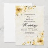Golden Yellow Floral Whimsy Wedding 招待状 (正面/裏面)