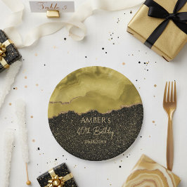 Golden Yellow Gold Glitter Abstract Watercolor  ペーパープレート