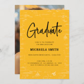 Golden Yellow Graduate Math Photo Graduation 招待状 (正面/裏面)
