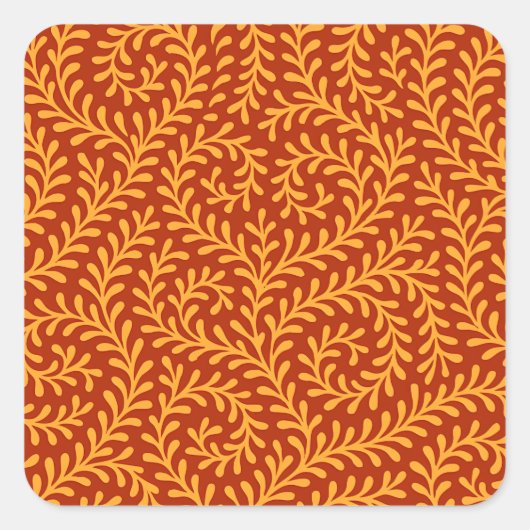 Golden Yellow Leafy Vine Pattern  スクエアシール (正面)