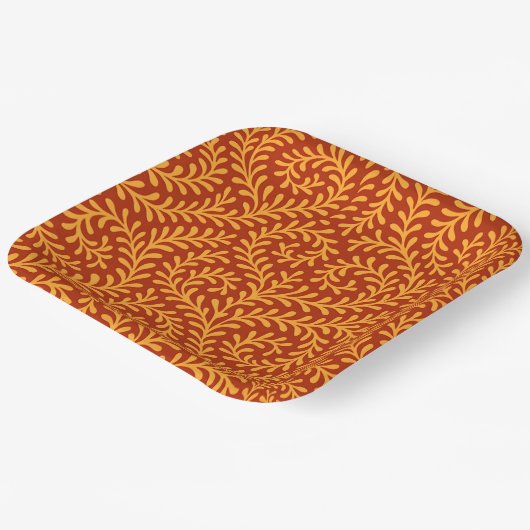 Golden Yellow Leafy Vine Pattern  ペーパープレート (傾斜あり)