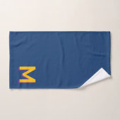 Golden Yellow Monogram on Dark Blue Bath Towel Set バスタオルセット (ハンドタオル)