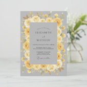 Golden Yellow Refined Floral Wedding 招待状 (スタンド正面)