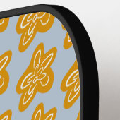 Golden Yellow Sketched Flowers on Frosted Blue ピックルボールラケット (左詳細)