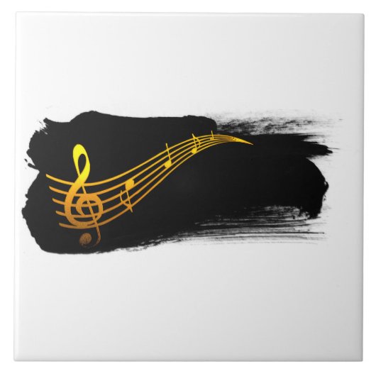 Golden-Yellow Treble Clef Music Design タイル (正面)