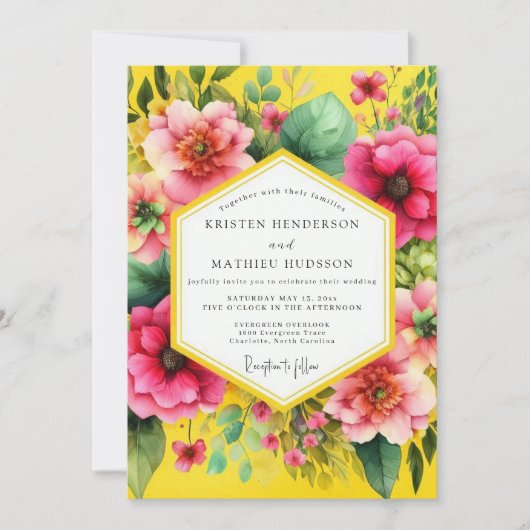 Golden Yellow Vibrant Bloom Wedding 招待状 (正面)