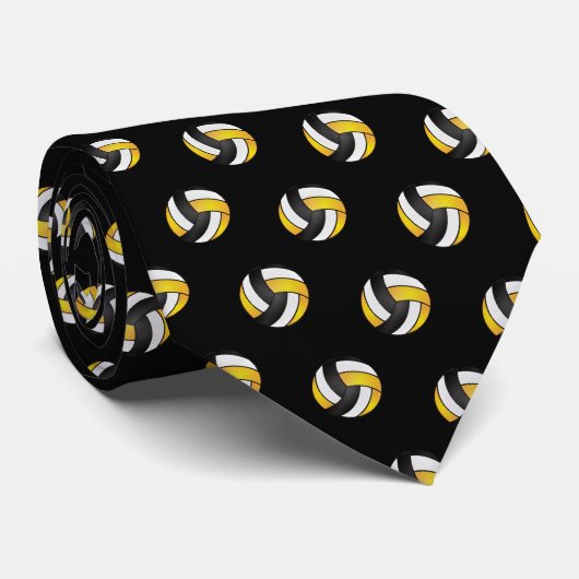 Golden Yellow, White and Black Volleyball ネクタイ (ロール)