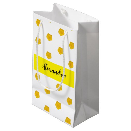 Golden Yellow Wildflower  Monogram Name Gift Bag スモールペーパーバッグ (正面アングル)